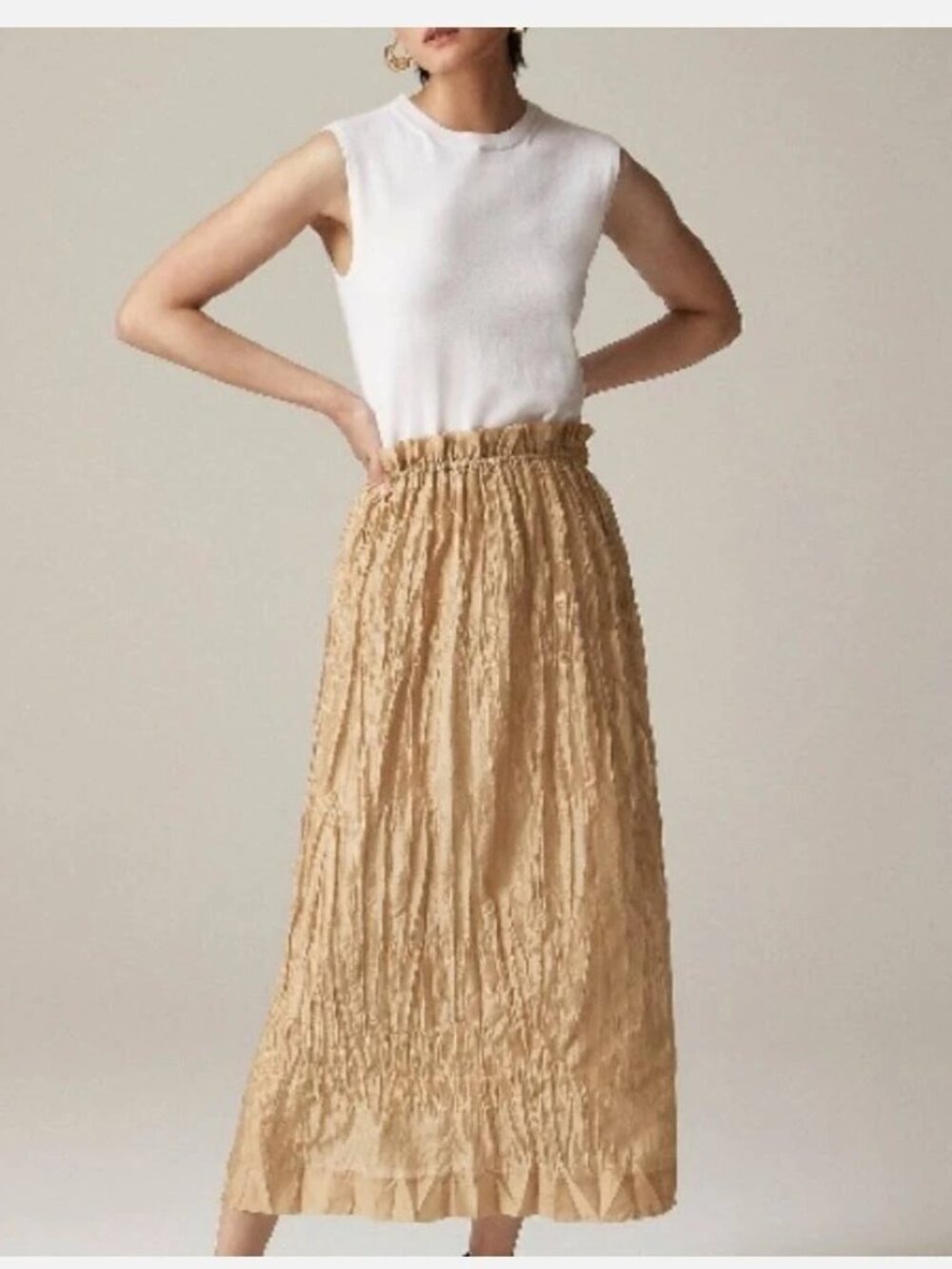 J. Crew Tan Color Crinkled Pleated Maxi Skirt - Fall, Winter